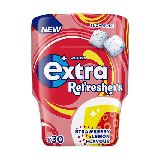 EXTRA REFRESHERS GUM BOTTLE SF STRAWBERRY LEMON 6X30PCS £2.50