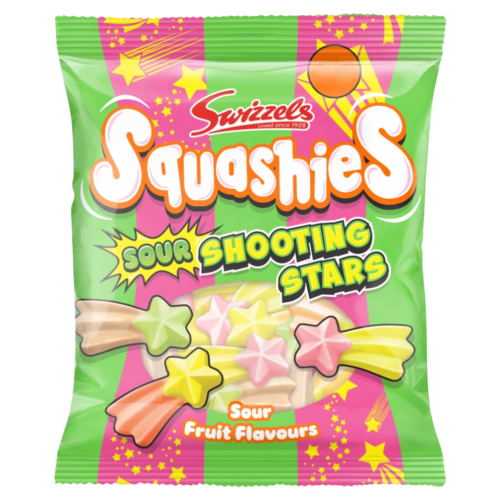 SQUASHIES SOUR SHOOTING STARS GUMS 12×100G – £1.15