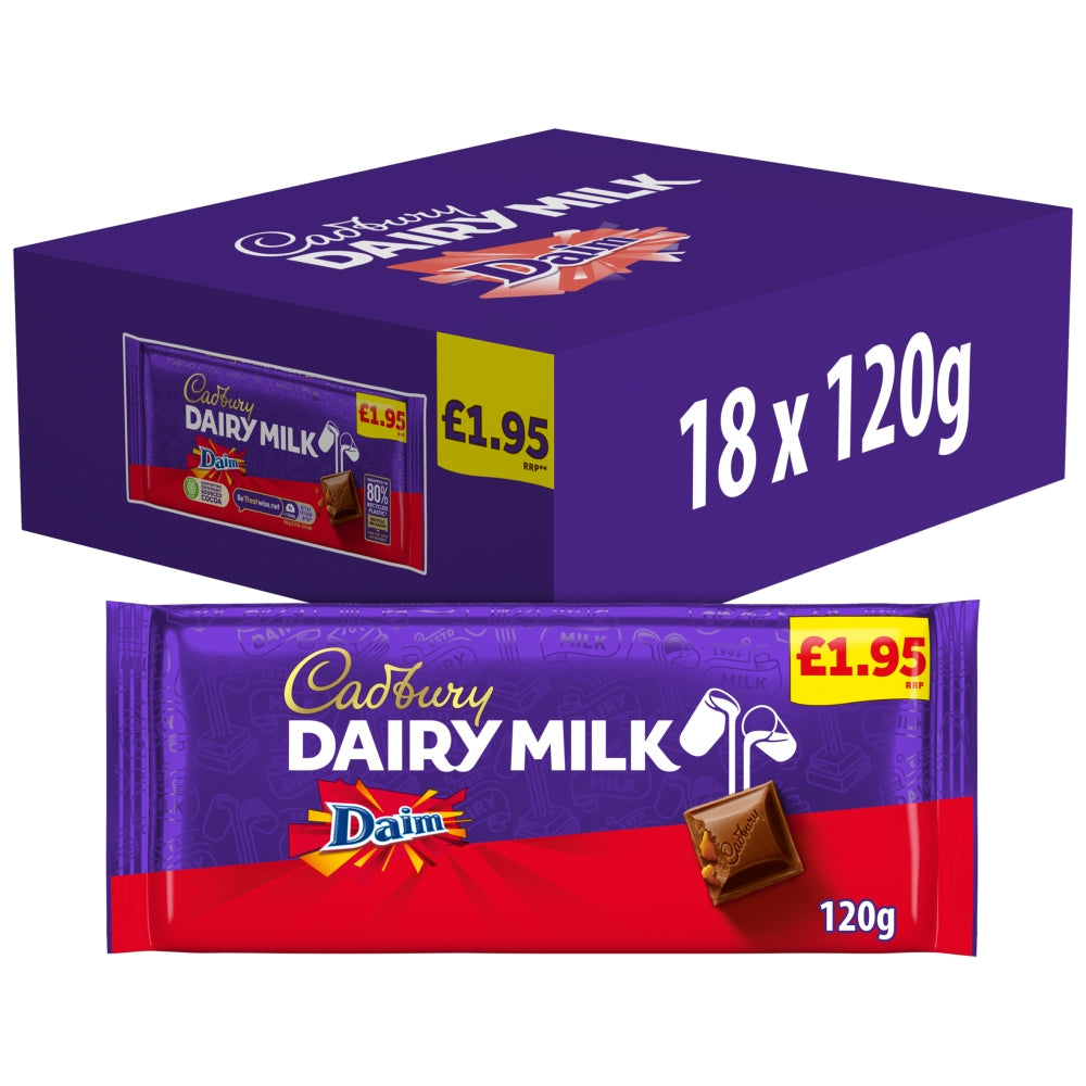 CADBURY BLOCKS  DAIRY MILK DAIM 18X120G £1.95