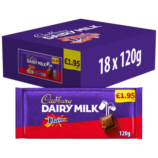 CADBURY BLOCKS  DAIRY MILK DAIM 18X120G £1.95