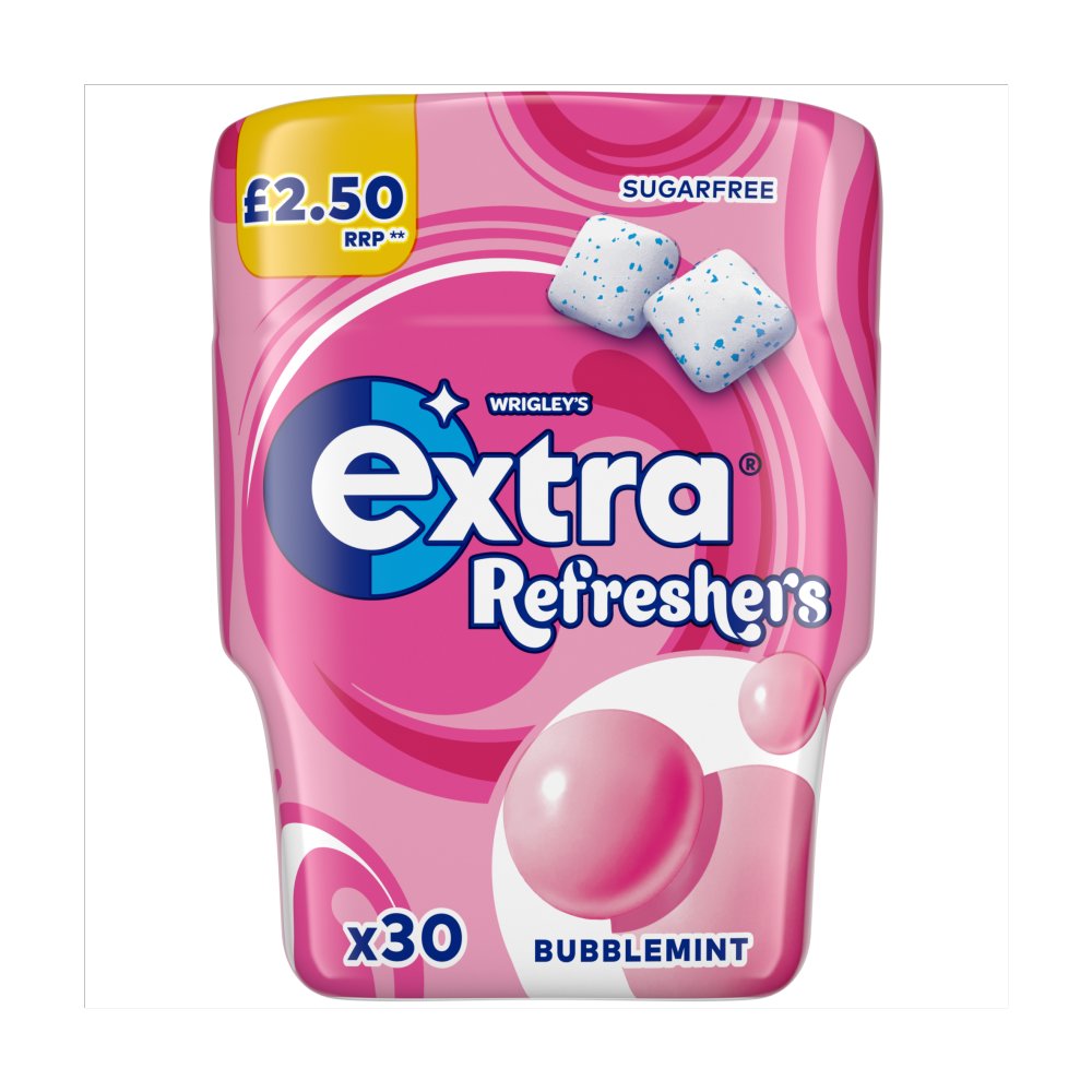 EXTRA REFRESHERS GUM BOTTLE SF BUBBLEMINT 6X30PCS £2.50