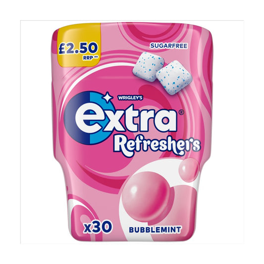 EXTRA REFRESHERS GUM BOTTLE SF BUBBLEMINT 6X30PCS £2.50