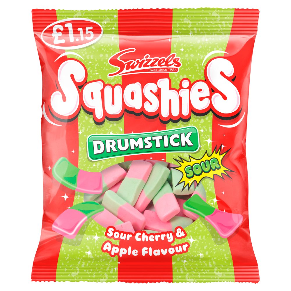 SQUASHIES DRUMSTICK SOUR CHERRY & APPLE 12×120G – £1.15